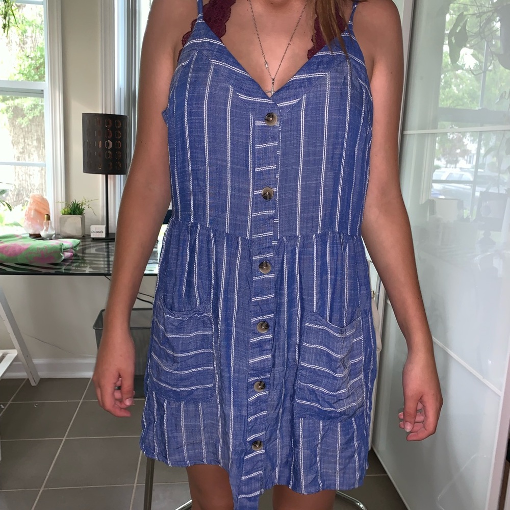 Blue Button Dress With Pockets